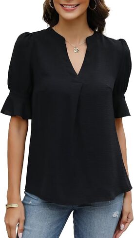 CiCiBird قميص نسائي كاجوال أنيق صيفي بأكمام قصيرة وبلوزة عمل برقبة على شكل V 2024 in Kuwait