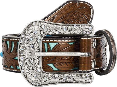 حزام فيكودا رعاة البقر الغربي منقوش - أحزمة من جلد البولي يوريثان مع إبزيم فيروزي للنساء والرجال in Kuwait