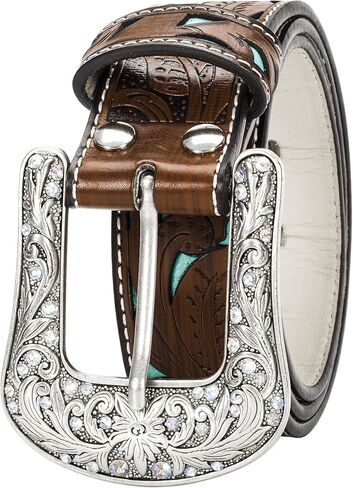 حزام فيكودا رعاة البقر الغربي منقوش - أحزمة من جلد البولي يوريثان مع إبزيم فيروزي للنساء والرجال in Kuwait