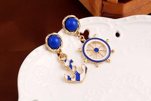 أقراط مرساة بحار عتيقة مجوهرات للنساء - أقراط متدلية عصرية هندسية غير متماثلة (أزرق) in Kuwait