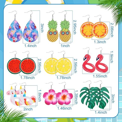 24 Pairs Summer Faux Leather Earrings Hawaii Flower Boho Teardrop Earrings Luau Hula Party Unicorn Flamingo Dangle Earring for Women in Saudi Arabia