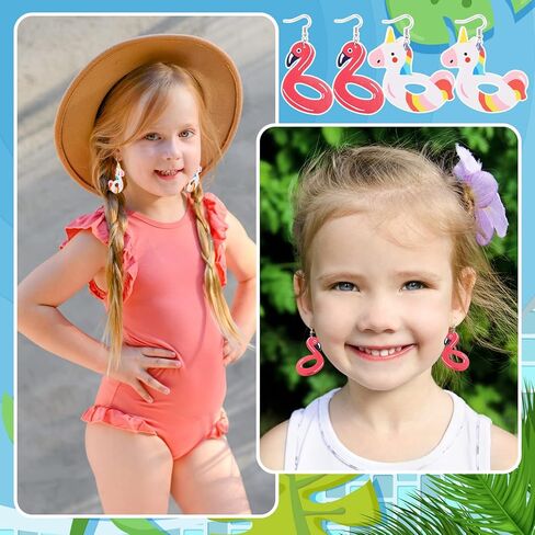 24 Pairs Summer Faux Leather Earrings Hawaii Flower Boho Teardrop Earrings Luau Hula Party Unicorn Flamingo Dangle Earring for Women in Saudi Arabia