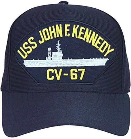 USS John F. Kennedy CV-67 Baseball Cap. Navy Blue. Made in USA in Saudi Arabia