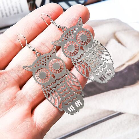 Owl Dangle Earrings Boho Hollow Filigree Copper Butterfly Moth Mushroom Patterned Disc Drop Earrings For Women Jewelry in Kuwait