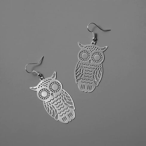 Owl Dangle Earrings Boho Hollow Filigree Copper Butterfly Moth Mushroom Patterned Disc Drop Earrings For Women Jewelry in Kuwait