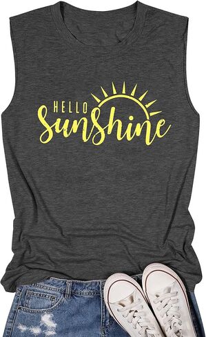 TAOHONG Hello Sunshine تانك القمم المرأة لطيف قمصان بلا أكمام الصيف الشاطئ عطلة سترة المحملة in Kuwait