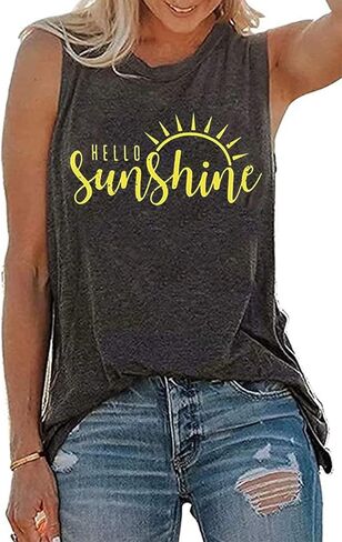 TAOHONG Hello Sunshine تانك القمم المرأة لطيف قمصان بلا أكمام الصيف الشاطئ عطلة سترة المحملة in Kuwait