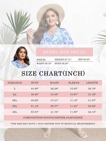 فستان SHESTARR نسائي طويل مقاس كبير صيفي مزين بالورود ورقبة على شكل حرف V وأكمام قصيرة وفتحة عالية ومنخفضة in Kuwait