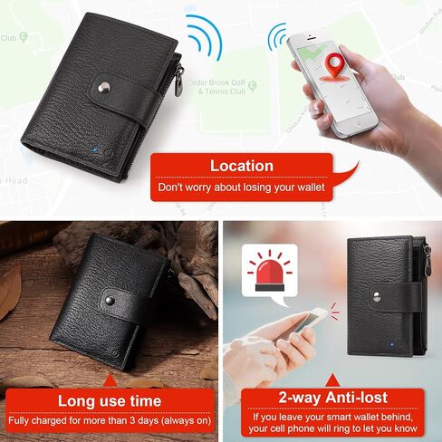 ALDBRAN ® Smart Trackable Wallet for Men with Alarm - Slim Cowhide Soft Leather Mens Wallet with 10 Credit Card Slots & Zipper Coin Pocket - RFID Protected Anti Lost Gps Wallet in Saudi Arabia