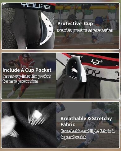 Youper Adult Elite Compression Padded Sliding Shorts w/Protective Athletic Cup for Baseball, Football in Kuwait
