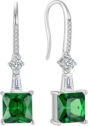 925 Sterling Silver 8MM Square Birthstone Earrings, CZ Dainty Dangle Fish Hook Solitaire Earrings for Women Jewelry Gifts in Saudi Arabia