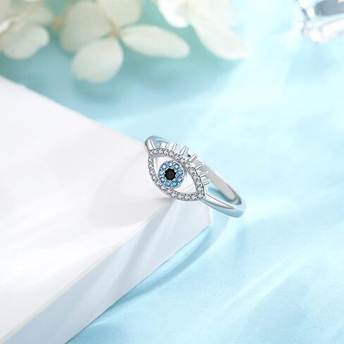 JUSTKIDSTOY خاتم عين الشر 925 فضة خواتم تركية للنساء مجوهرات عين الشر هدايا لصديقة الأم in Kuwait