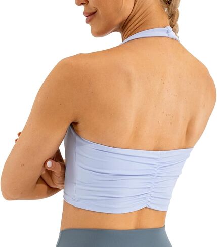 Ukaste Women's Halter Ruched Backless Sports Yoga Bra Longline Workout Crop Bras Tops in Kuwait