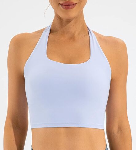 Ukaste Women's Halter Ruched Backless Sports Yoga Bra Longline Workout Crop Bras Tops in Kuwait