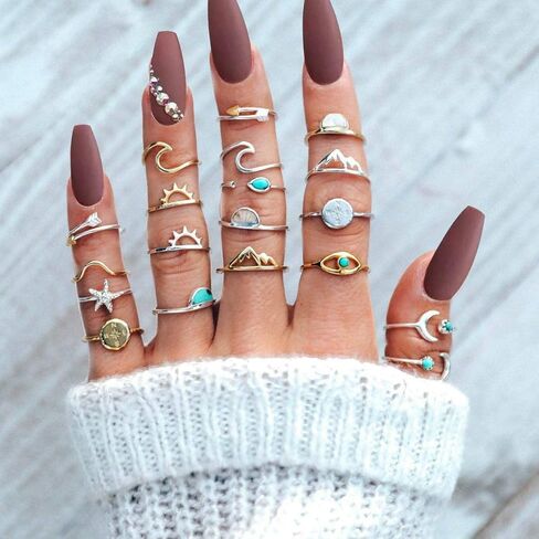 YOOESTORES82 Knuckle Stackable Ring Set for Women Girls.Boho Turquoise Star Moon Midi Finger Rings Set Vintage Peak Sea Stacking Joint Ring Sets in Kuwait