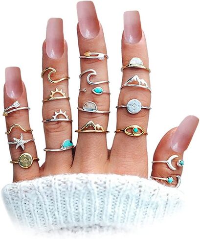 YOOESTORES82 Knuckle Stackable Ring Set for Women Girls.Boho Turquoise Star Moon Midi Finger Rings Set Vintage Peak Sea Stacking Joint Ring Sets in Kuwait