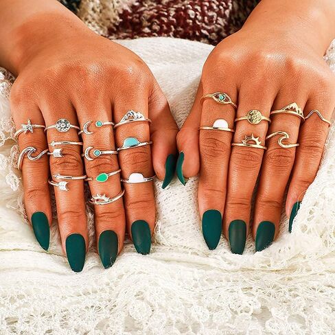 YOOESTORES82 Knuckle Stackable Ring Set for Women Girls.Boho Turquoise Star Moon Midi Finger Rings Set Vintage Peak Sea Stacking Joint Ring Sets in Kuwait