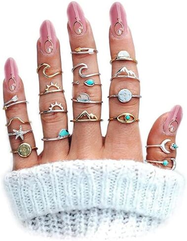 YOOESTORES82 Knuckle Stackable Ring Set for Women Girls.Boho Turquoise Star Moon Midi Finger Rings Set Vintage Peak Sea Stacking Joint Ring Sets in Kuwait