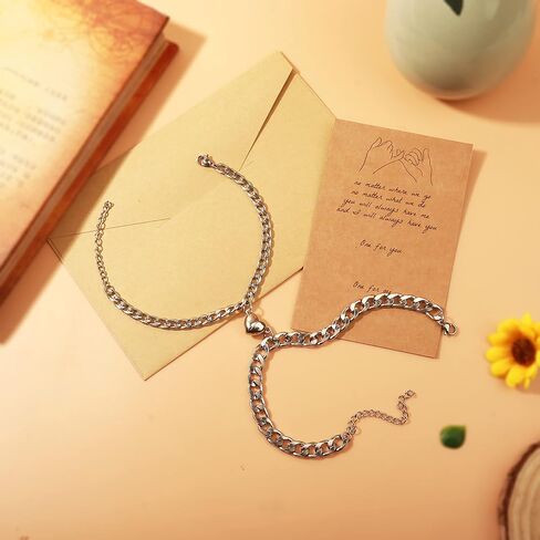 YANCHUN 2pcs Magnetic Couple Bracelets Set Sliver Chain Bracelet Peach Heart Bracelet Promise Couples Bracelets for Boyfriend Girlfriend Gifts in Saudi Arabia