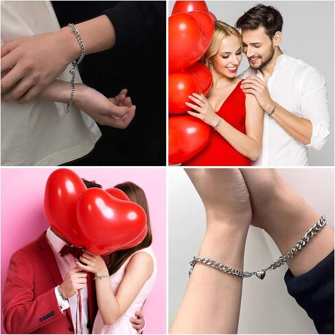 YANCHUN 2pcs Magnetic Couple Bracelets Set Sliver Chain Bracelet Peach Heart Bracelet Promise Couples Bracelets for Boyfriend Girlfriend Gifts in Saudi Arabia