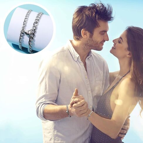 YANCHUN 2pcs Magnetic Couple Bracelets Set Sliver Chain Bracelet Peach Heart Bracelet Promise Couples Bracelets for Boyfriend Girlfriend Gifts in Saudi Arabia