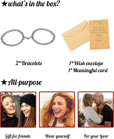 YANCHUN 2pcs Magnetic Couple Bracelets Set Sliver Chain Bracelet Peach Heart Bracelet Promise Couples Bracelets for Boyfriend Girlfriend Gifts in Saudi Arabia