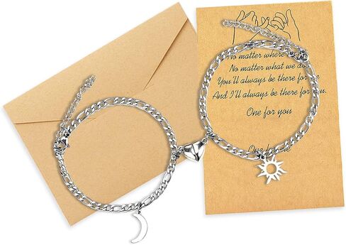 YANCHUN 2pcs Magnetic Couple Bracelets Set Sliver Chain Bracelet Peach Heart Bracelet Promise Couples Bracelets for Boyfriend Girlfriend Gifts in Saudi Arabia