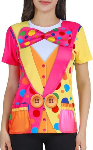 Funny World Women's Clown T-Shirt Graphic Short Sleeve Halloween Costume in Saudi Arabia