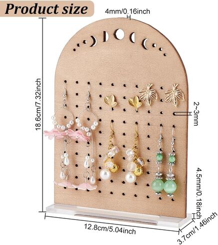 FINGERINSPIRE Wooden Earring Display Board 100 Holes Moon Phase Vertical Earring Display Stands Arch Shaped Ear Stud Display Holder with Clear Acrylic Base Earrings Organizer for Retail, Showcase in Saudi Arabia