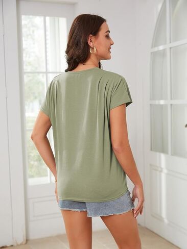 قمصان نسائية بأكمام قصيرة من AOVDE - تيشيرتات صيفية كاجوال من القطن برقبة دائرية لعام 2024، تيشيرتات أساسية in Kuwait