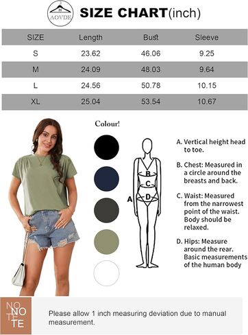 قمصان نسائية بأكمام قصيرة من AOVDE - تيشيرتات صيفية كاجوال من القطن برقبة دائرية لعام 2024، تيشيرتات أساسية in Kuwait