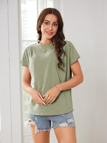 قمصان نسائية بأكمام قصيرة من AOVDE - تيشيرتات صيفية كاجوال من القطن برقبة دائرية لعام 2024، تيشيرتات أساسية in Kuwait