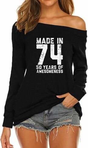 wishcart Made in 72 Printed 50th Birthday Off Shoulder Round Neck T-Shirt Tops Women in Saudi Arabia