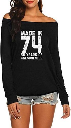 wishcart Made in 72 Printed 50th Birthday Off Shoulder Round Neck T-Shirt Tops Women in Saudi Arabia