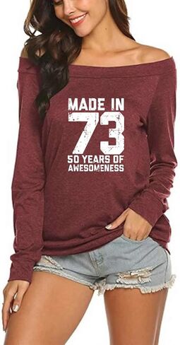 wishcart Made in 72 Printed 50th Birthday Off Shoulder Round Neck T-Shirt Tops Women in Saudi Arabia