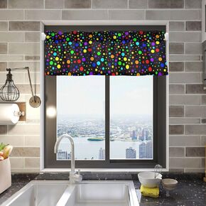 Small and Big Confetti Valance Curtain for Kitchen 54x18Inch, Short Rod Pocket Window Treatment for Living Room, Bedroom, Kitchen, Bathroom, Single Panel Decor Valance for Windows