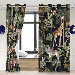 Yeele 42x63inches Kids Safari Animal Curtains with Grommet Cartoon Jungle Thermal Insulated Printed Curtain for Living Room Bedroom Waterproof Polyester Room Darkening Window Drapes 2 Panels Set