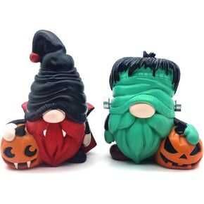 2PCS Halloween Gnomes Decorations, Fall Gnomes Halloween Table Decor Halloween Gnomes Resin Figurines with Pumpkin Halloween Decorations Indoor for Home Office Table Gifts
