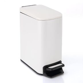 Slim Bathroom Trash Can with Soft Close Lid, Step Pedal, Removable Inner Bucket, Small Trash Can,6 Liter / 1.6 Gallon, Fingerprint-Resistant Small Garbage Bin for Bedroom, Office, Kitchen (White)