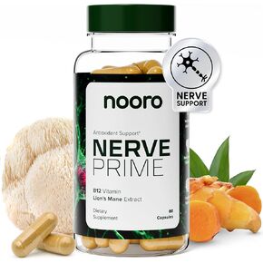 nooro Nerve Prime Supplement - R-Alpha Lipoic Acid, Lion’s Mane Mushroom, and Curcumin, Well-Being Support, Cognitive Function, Antioxidant Protection, 30-Day Supply