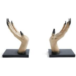 Halloween Horror Witch Hand Book Stand Resin Witch Hand Ornament Unique Scary Monster Hand Book Ends to Hold Books for Home Office Desktop Spooky Halloween Decor (1 pair)