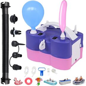 Electric Balloon Pump, Portable Electric Air Pump for Inflatables Balloon Blower Machine Dual Nozzle Balloon Pump for Latex 260q Foil Balloons 110V Inflator Deflator for Pool Inflatable Bed Vacuum Bag