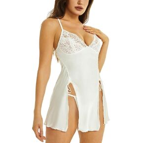 Women's Lingerie Set Sexy Sleepwear Cute Babydoll Nightgown Soft Silk Chemise with Thong