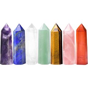 7pcs Natural Quartz Crystal Wand Set - Healing Pointed Towers for Energy Meditationand 7 Chakra Balancing