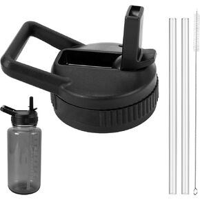 Straw Lid Compatible With Nalgene Water Bottles 32 OZ, Straw Lid Compatible with Nalgene 32 OZ Wide Mouth, 32 OZ Water Bottles Lids With 2 Straws and 1 Straw Brush
