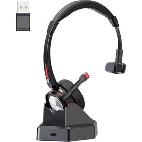 Bluetooth Headset with Microphone for PC, Wireless Headset with Mic & Mute Button, 40 Hrs Working Time, Noise Cancelling Bluetooth Headset 5.2 for Work Office Laptop Teams Business Meeting