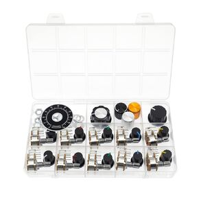 (Pack of 10) WH148 Vertical Dual Gang Inward Bending 6 Pins Potentiometer B1M 1M Ohm Variable Resistors 15mm knurled Shaft Aluminum Alloy Knob Caps