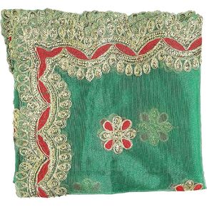 Pink Large Work Chunari Netted Cloth Pooja Chunari (Size :- 18 Inches x 38 Inches) Chunni Puja Indian Traditional Festival Decoration MATA Ki Chunri for Statue Chowki Aasan Mat Posters Frame
