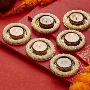 TIED RIBBONS 6 pcs Handmade Tealight Candle Holder for Pooja | Tealight Holder for Home Decoration, Mandir, Temple | Diwali Decorations for Home, Diwali Gifts | Indian Decorations for Home