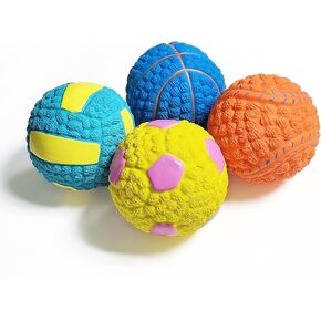 Squeaky Dog Balls, Interactive Latex Rubber Squeak Dog Toys, 2.6'' Soft Bouncy Fetch Play Ball Toy for Small Medium Dogs Puppies 4 Pcs/Set